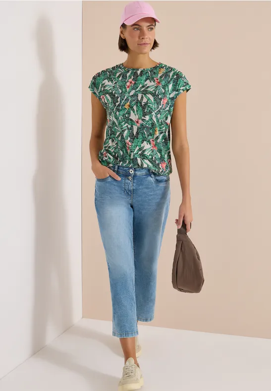 Cecil Damen T-Shirt im Ausbrenner-Look in Grün, Gr: 3XL
