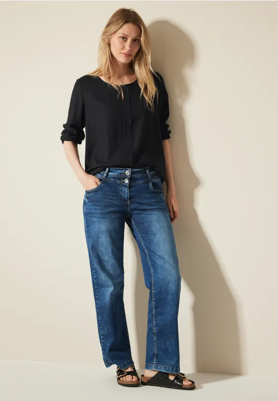 Cecil Damen Materialmix-Bluse in Schwarz, Gr: S