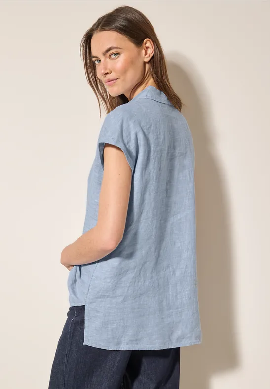 Cecil Damen Chambray Leinenbluse in Blau, Gr: L