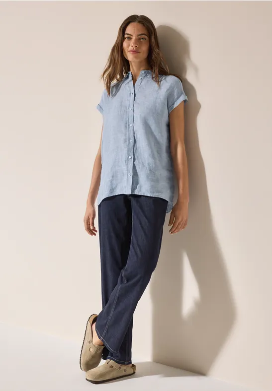 Cecil Damen Chambray Leinenbluse in Blau, Gr: L