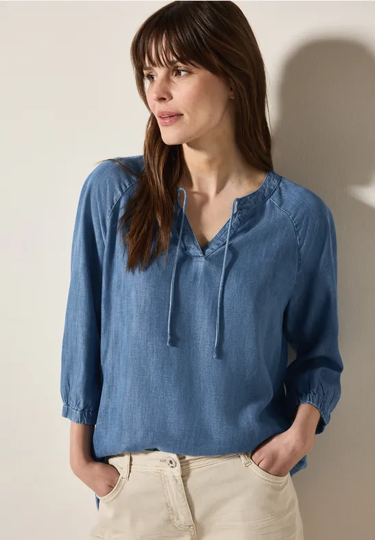 Cecil Damen Raglan Lyocell Bluse in Blau, Gr: XXL
