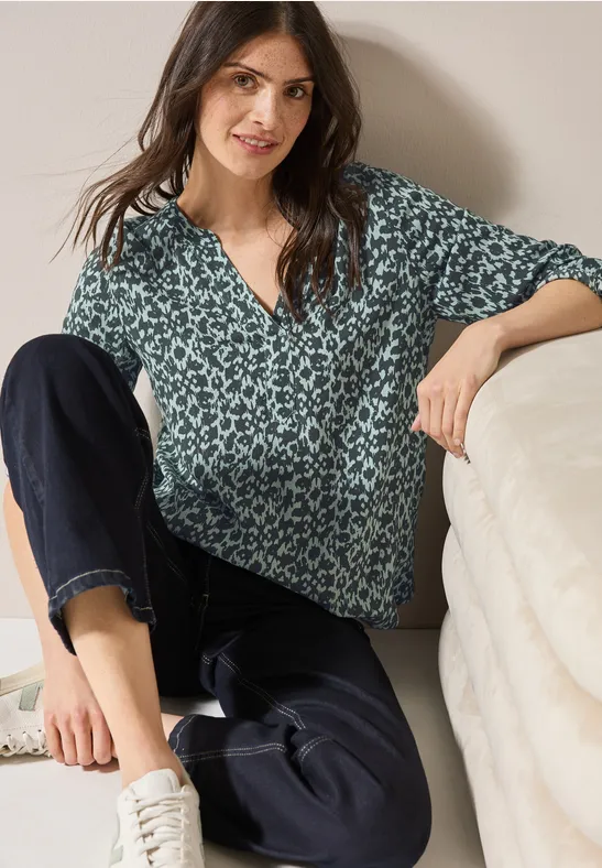 Cecil Damen Print-Bluse mit Glitzer in Grün, Gr: L