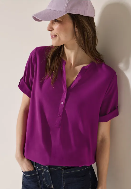 Cecil Damen Kurzarmbluse in Unifarbe in Pink, Gr: XS