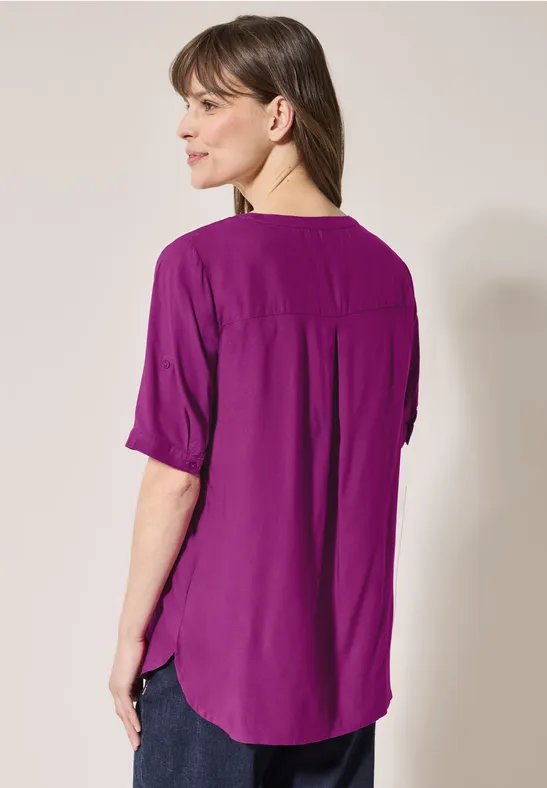 Cecil Damen Kurzarmbluse in Unifarbe in Pink, Gr: XS