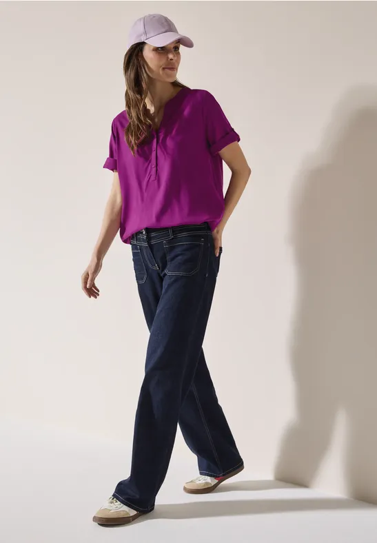 Cecil Damen Kurzarmbluse in Unifarbe in Pink, Gr: XS