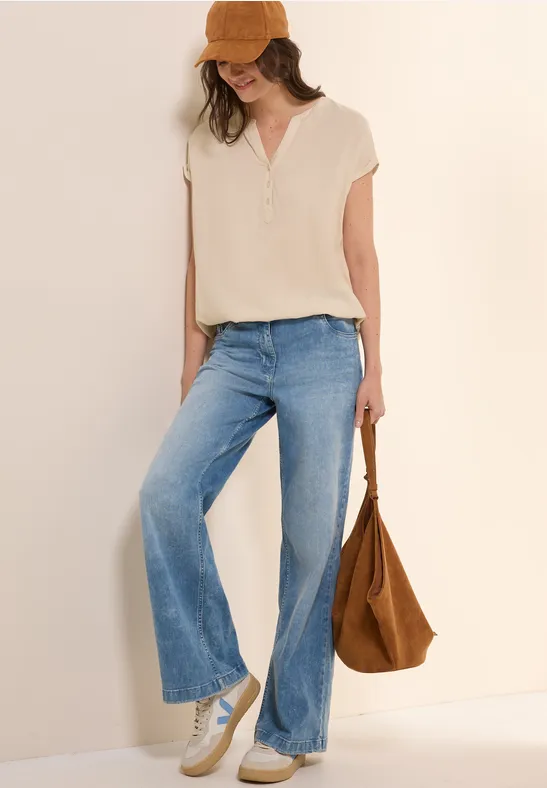 Cecil Damen Kurzarmbluse in Unifarbe in Beige, Gr: XXL