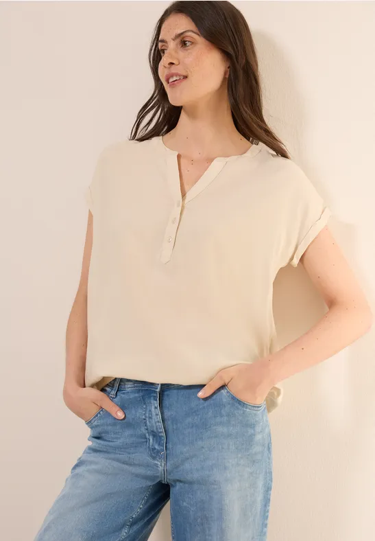 Cecil Damen Kurzarmbluse in Unifarbe in Beige, Gr: XXL
