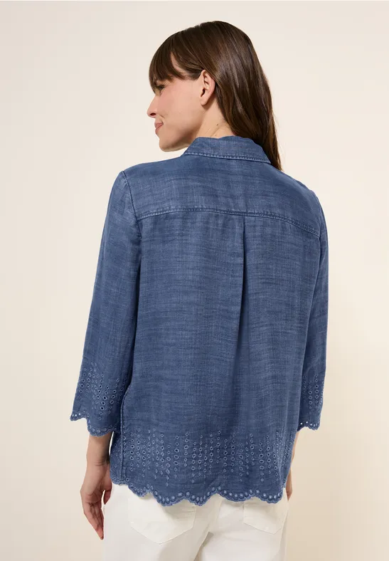 Cecil Damen Lyocellbluse mit Stickerei in Blau, Gr: L