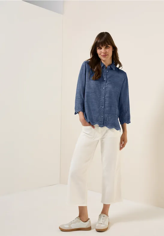 Cecil Damen Lyocellbluse mit Stickerei in Blau, Gr: L