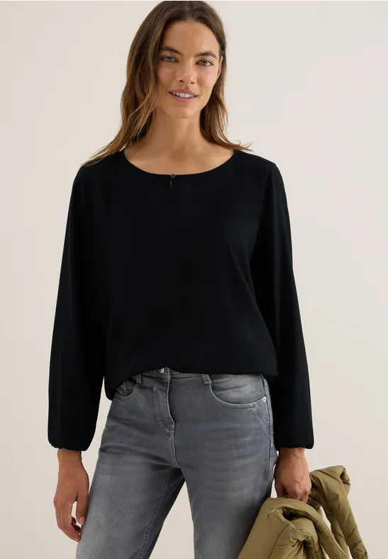 Cecil Damen Bluse in Unifarbe in Schwarz, Gr: XS