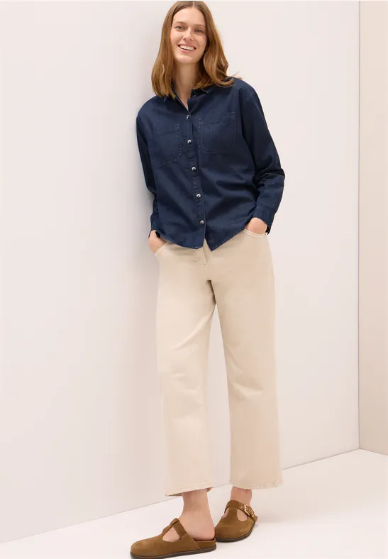 Cecil Damen Denim Look Baumwollhemdbluse in Blau, Gr: S