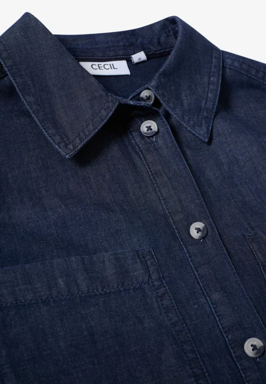 Cecil Damen Denim Look Baumwollhemdbluse in Blau, Gr: S