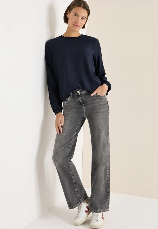 Cecil Damen Bluse mit Smock-Ausschnitt in Blau, Gr: L