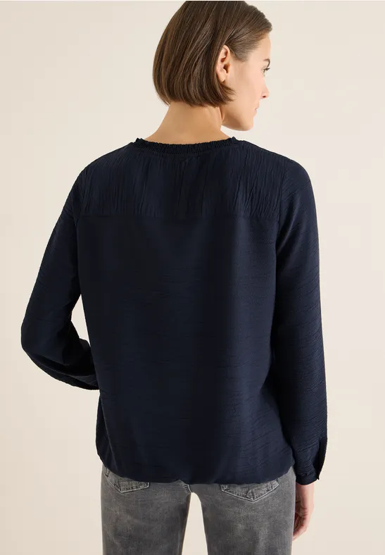 Cecil Damen Bluse mit Smock-Ausschnitt in Blau, Gr: L