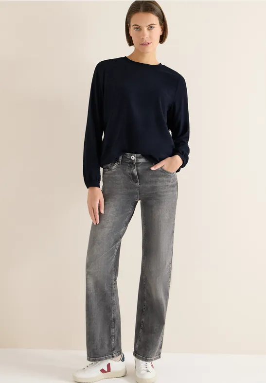 Cecil Damen Bluse mit Smock-Ausschnitt in Blau, Gr: L