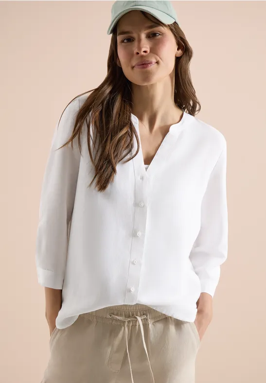 Cecil Damen Bluse mit Split Neck aus Leinenmix in Weiß, Gr: L