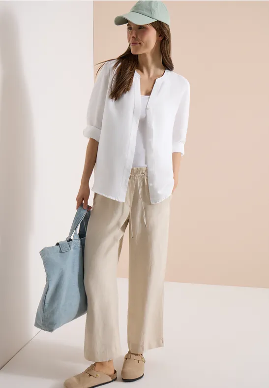 Cecil Damen Bluse mit Split Neck aus Leinenmix in Weiß, Gr: L