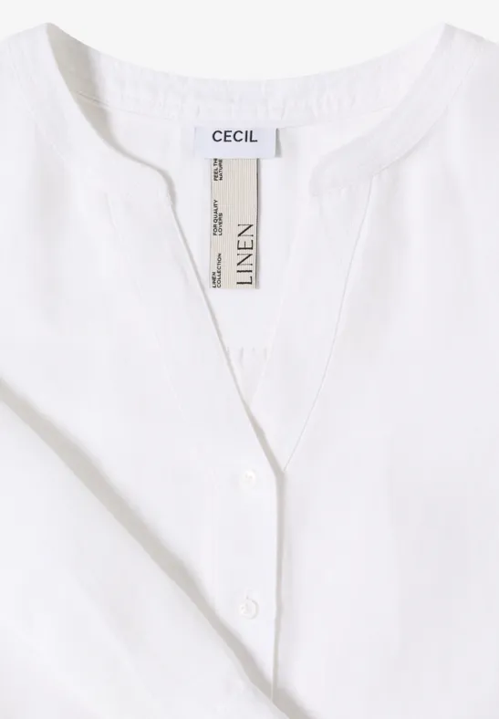 Cecil Damen Bluse mit Split Neck aus Leinenmix in Weiß, Gr: L
