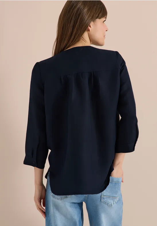 Cecil Damen Bluse mit Split Neck aus Leinenmix in Blau, Gr: L