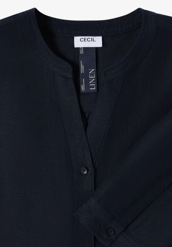 Cecil Damen Bluse mit Split Neck aus Leinenmix in Blau, Gr: L