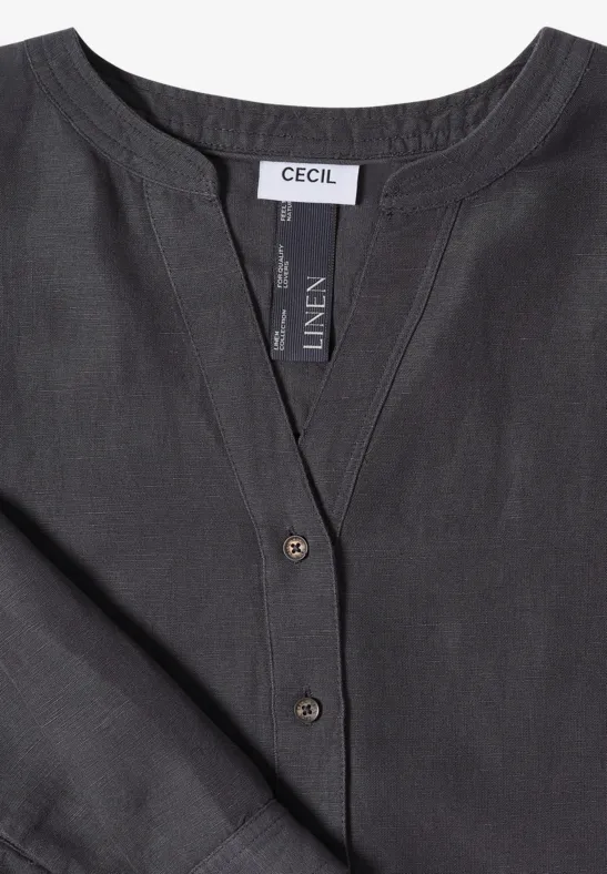 Cecil Damen Bluse mit Split Neck aus Leinenmix in Grau, Gr: L