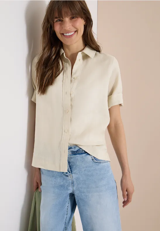 Cecil Damen Kurzarm Hemdbluse aus reinem Leinen in Beige, Gr: L