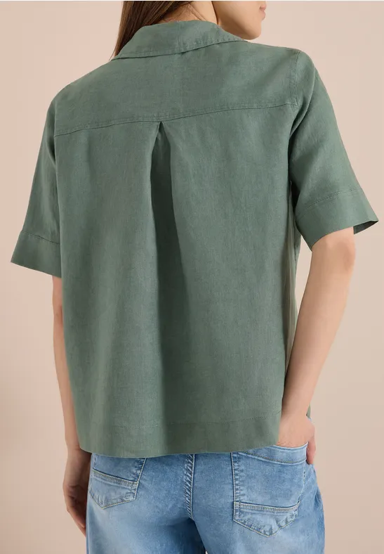 Cecil Damen Kurzarm Hemdbluse aus reinem Leinen in Grün, Gr: L