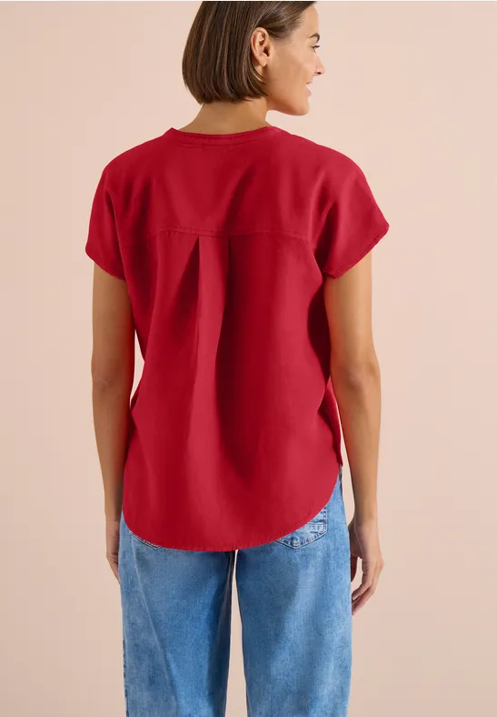 Cecil Damen 3/4-Arm Bluse mit Split Neck und Bändern in Rot, Gr: 3XL