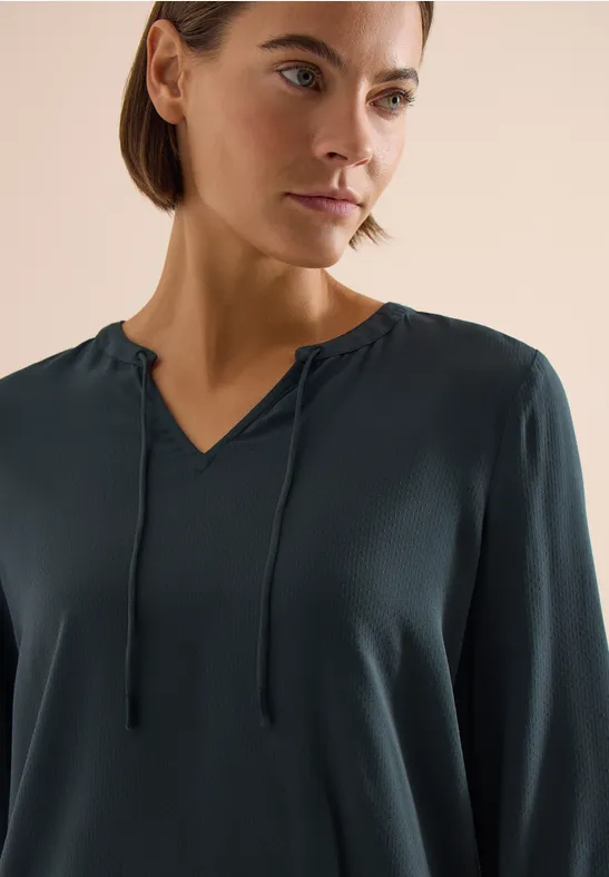 Cecil Damen 3/4-Arm Bluse mit Split Neck und Bändern in Grün, Gr: 3XL