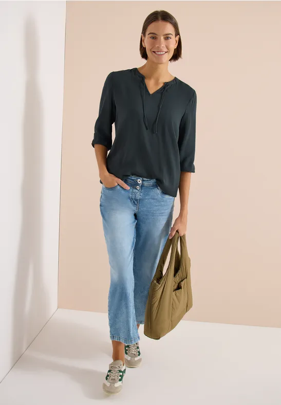 Cecil Damen 3/4-Arm Bluse mit Split Neck und Bändern in Grün, Gr: 3XL