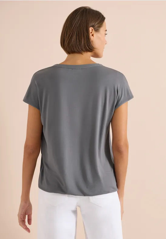 Cecil Damen Kurzarm Bluse mit Strukturmix in Grau, Gr: 3XL
