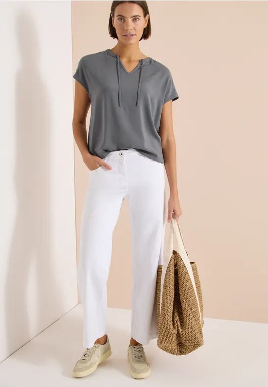 Cecil Damen Kurzarm Bluse mit Strukturmix in Grau, Gr: 3XL