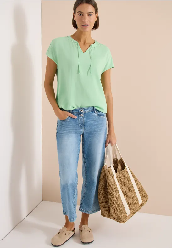 Cecil Damen Kurzarm Bluse mit Strukturmix in Grün, Gr: 3XL