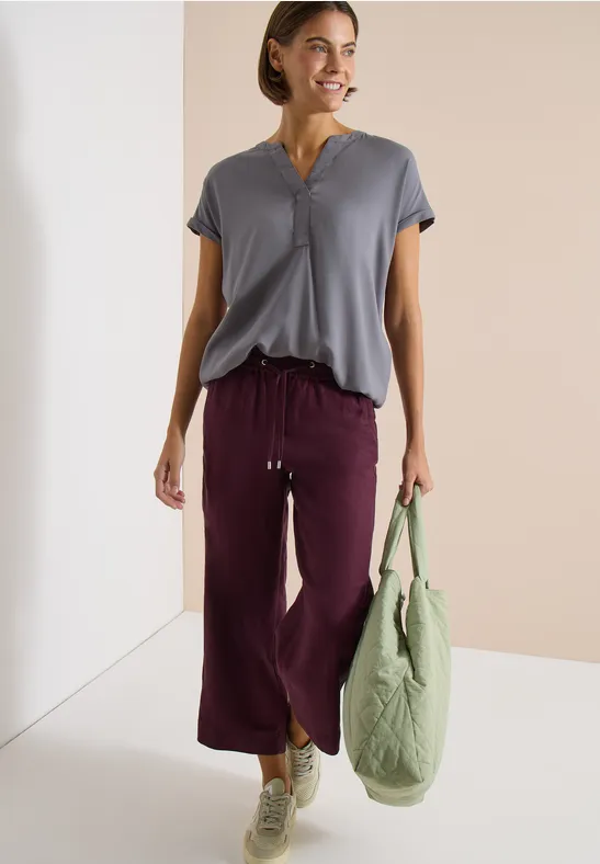 Cecil Damen Kurzarm Bluse mit Split Neck in Grau, Gr: 3XL