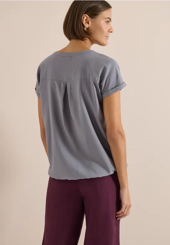Cecil Damen Kurzarm Bluse mit Split Neck in Grau, Gr: 3XL