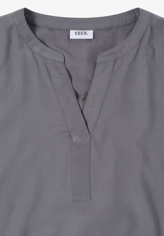 Cecil Damen Kurzarm Bluse mit Split Neck in Grau, Gr: 3XL