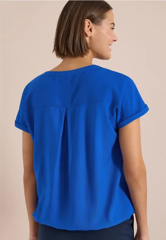 Cecil Damen Kurzarm Bluse mit Split Neck in Blau, Gr: 3XL