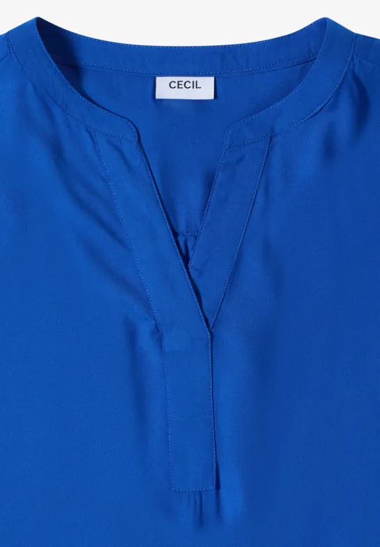 Cecil Damen Kurzarm Bluse mit Split Neck in Blau, Gr: 3XL