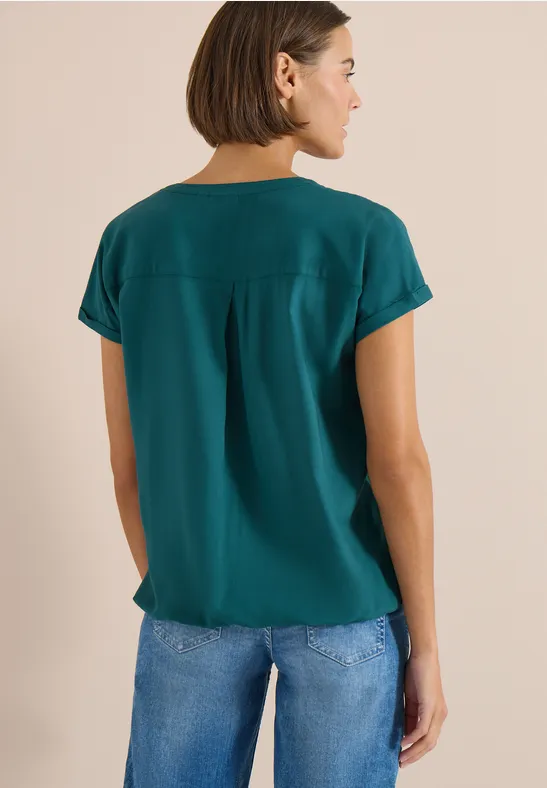 Cecil Damen Kurzarm Bluse mit Split Neck in Grün, Gr: 3XL