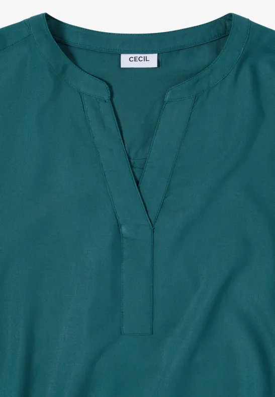 Cecil Damen Kurzarm Bluse mit Split Neck in Grün, Gr: 3XL