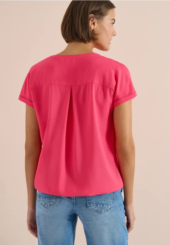 Cecil Damen Kurzarm Bluse mit Split Neck in Rot, Gr: 3XL