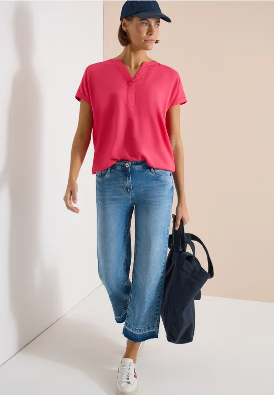 Cecil Damen Kurzarm Bluse mit Split Neck in Rot, Gr: 3XL