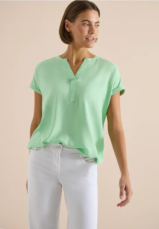 Cecil Damen Kurzarm Bluse mit Split Neck in Grün, Gr: 3XL