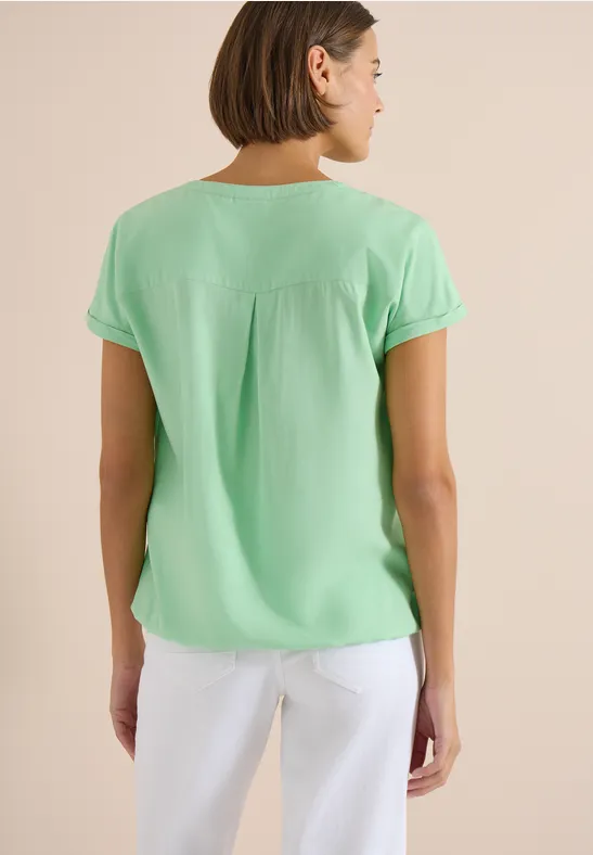 Cecil Damen Kurzarm Bluse mit Split Neck in Grün, Gr: 3XL