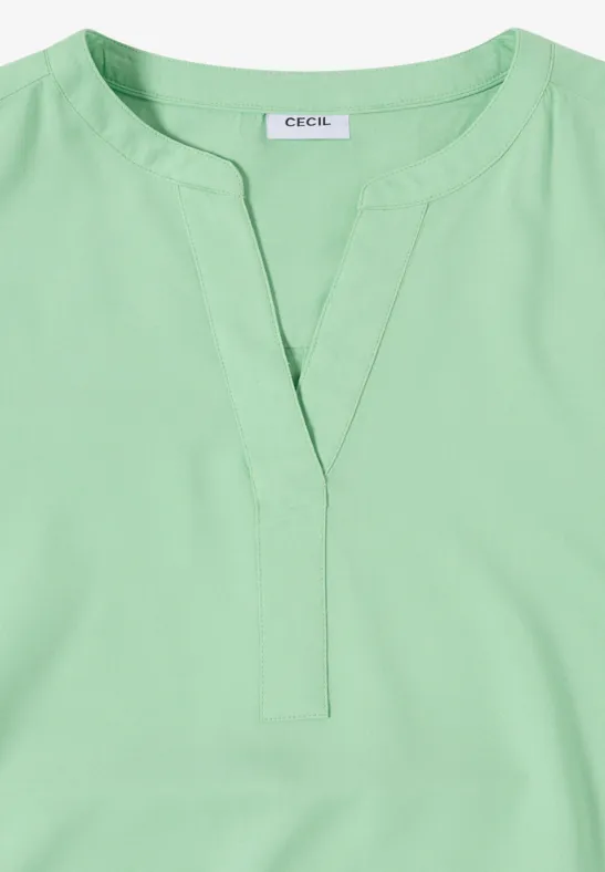 Cecil Damen Kurzarm Bluse mit Split Neck in Grün, Gr: 3XL