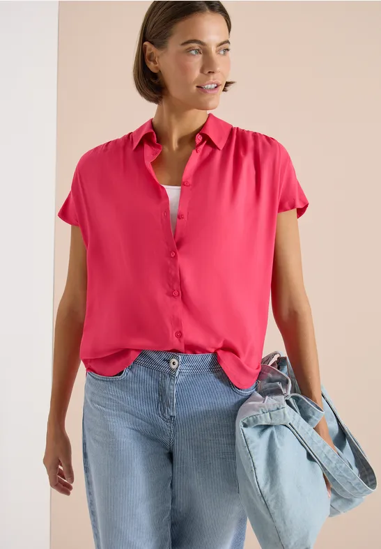 Cecil Damen Basic Bluse mit Hemdkragen in Unifarbe in Rot, Gr: 3XL