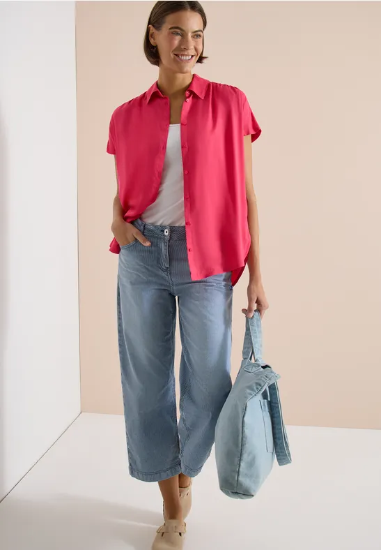 Cecil Damen Basic Bluse mit Hemdkragen in Unifarbe in Rot, Gr: 3XL