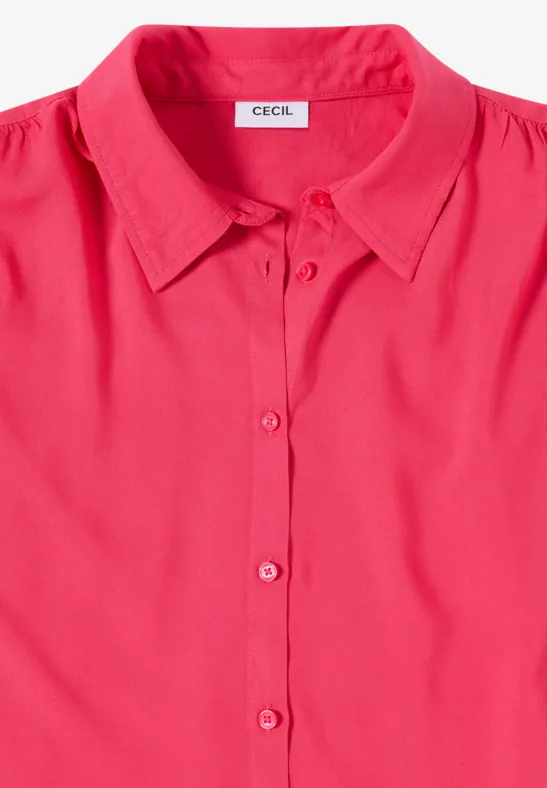 Cecil Damen Basic Bluse mit Hemdkragen in Unifarbe in Rot, Gr: 3XL