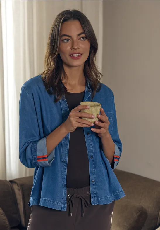 Cecil Damen Denim-Look Bluse in Blau, Gr: XL