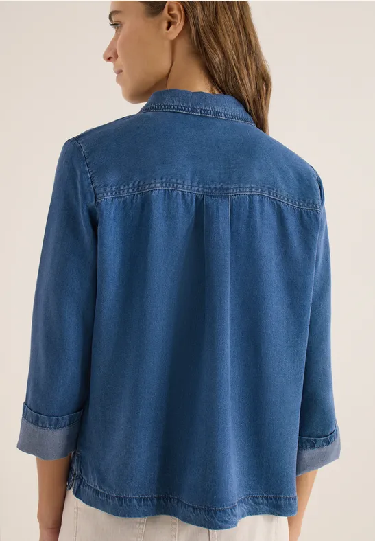 Cecil Damen Denim-Look Bluse in Blau, Gr: XL